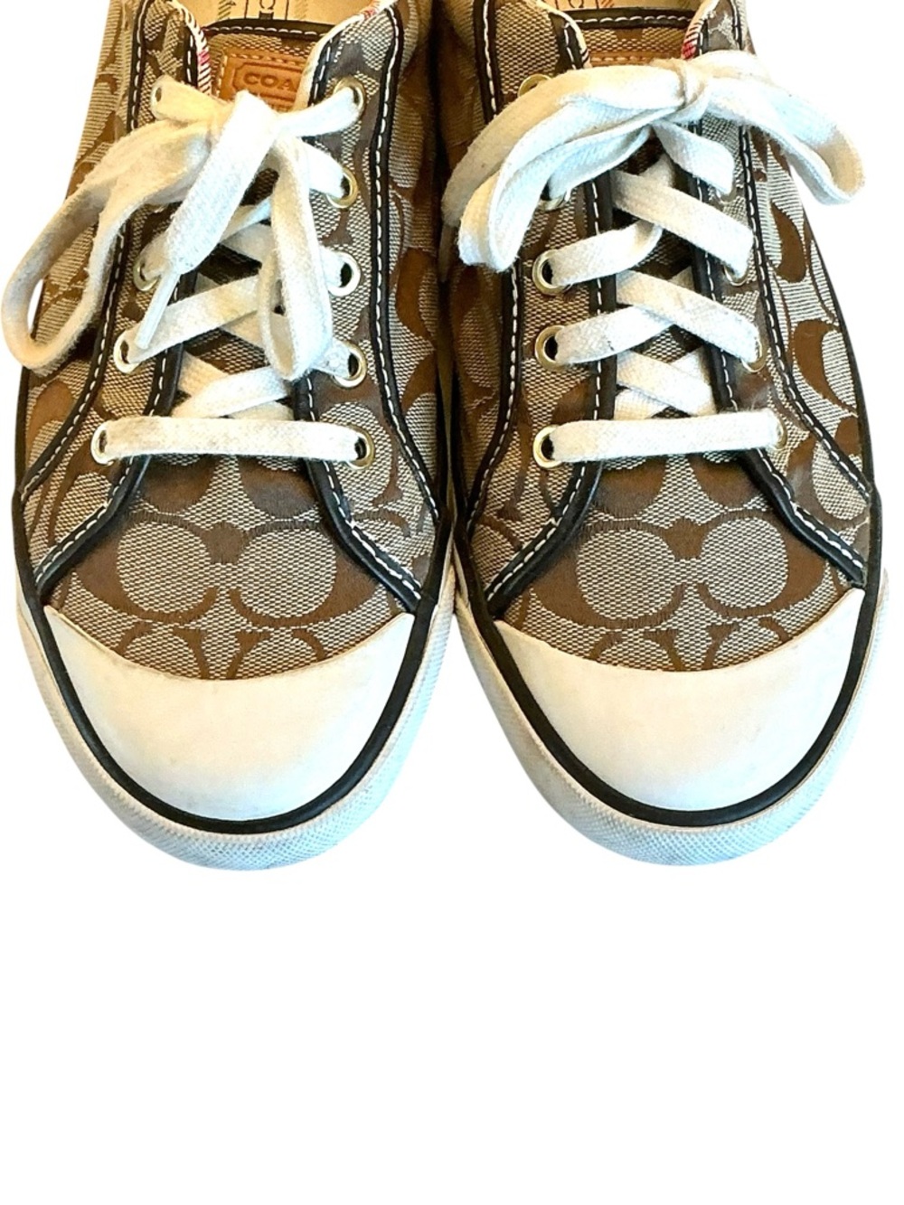 Coach Barrett Khaki Tan Signature Logo Canvas Low Top Lace up Sneakers Size 9.5 - Picture 7 of 15